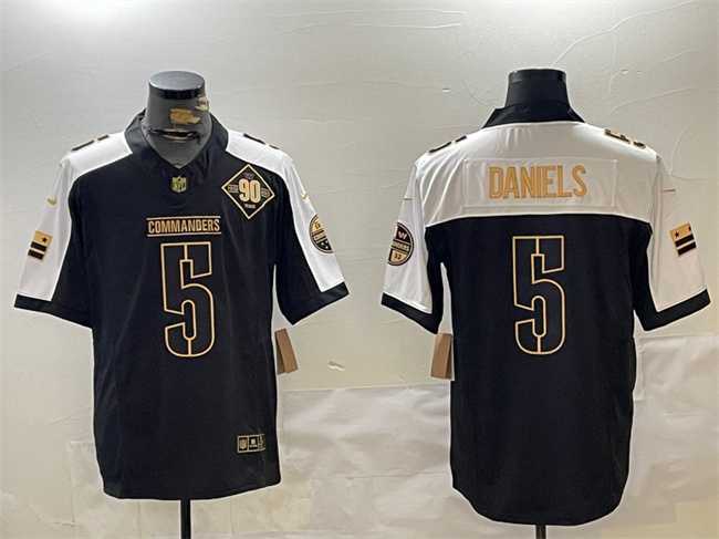 Men%27s Washington Commanders #5 Jayden Daniels Black Gold 2024 F.U.S.E. 90th Anniversary Vapor Limited Stitched Jersey Dzhi->denver broncos->NFL Jersey
